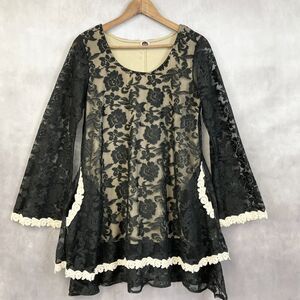 J&M Lace Tunic Dress Womens Small Pockets Dark Cottagecore Boho Whimsigoth Flirt